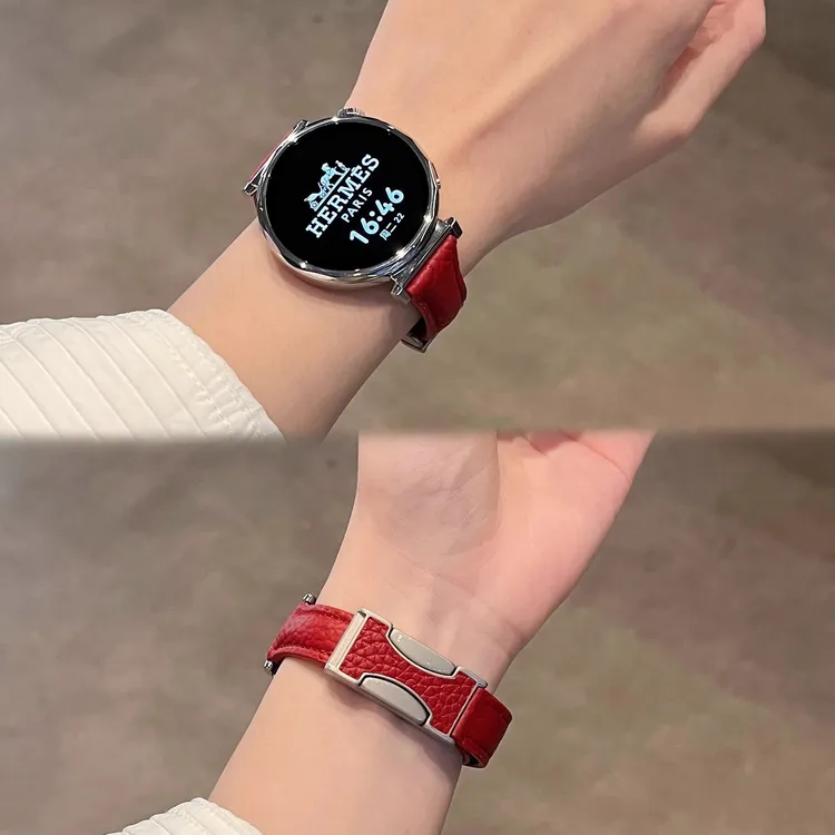 适用华为柔软荔枝纹双c磁吸扣华为gt6gt5表带watch34系列简约女士