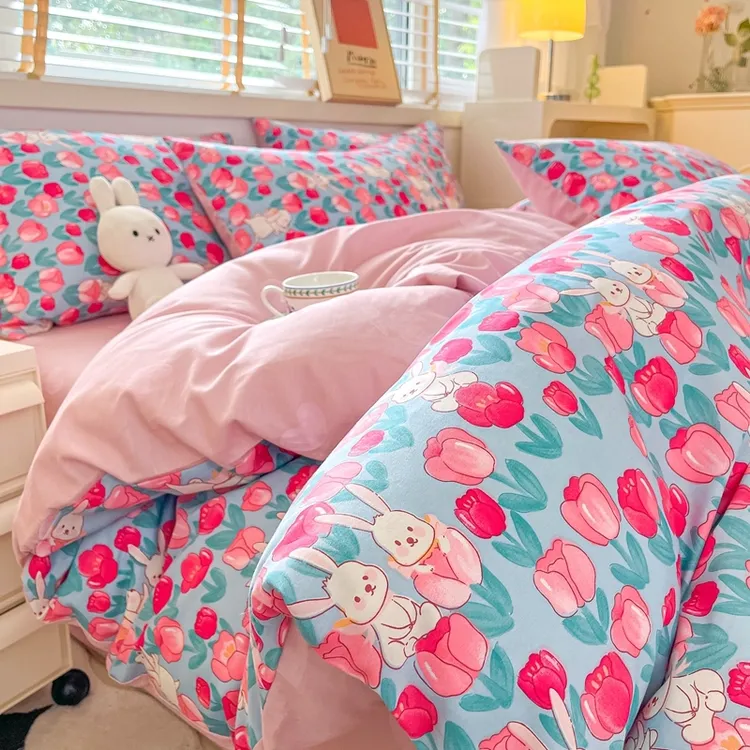 田园风纯棉床上四件套全棉被套宿舍床单三件套四季通用床笠款床品