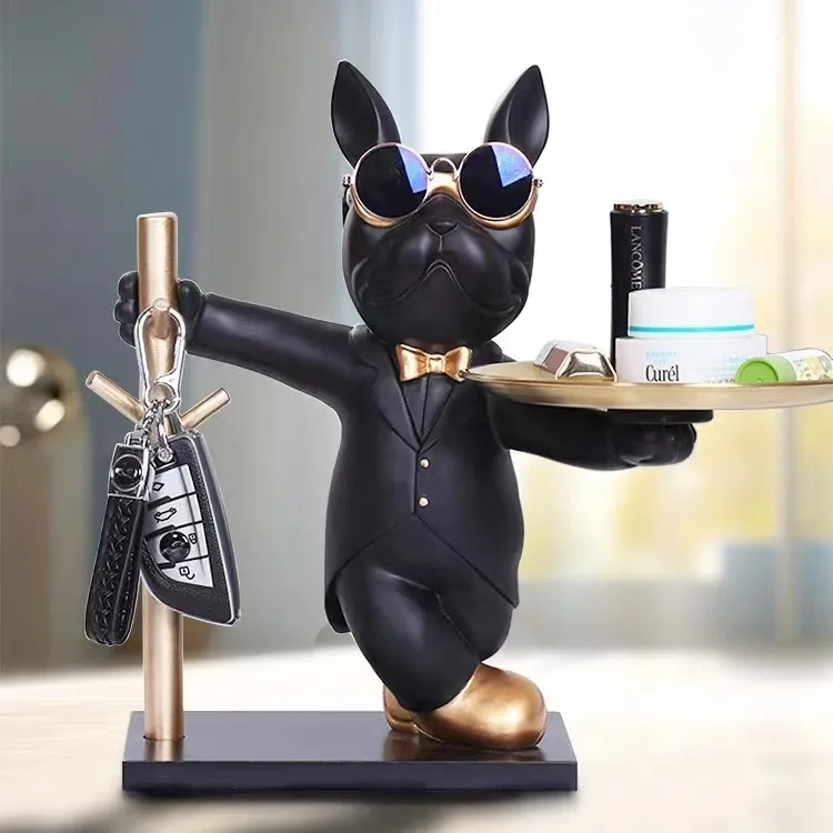 新款法斗犬入户玄关放钥匙收纳摆件门口鞋柜置物托盘客厅卧室装饰