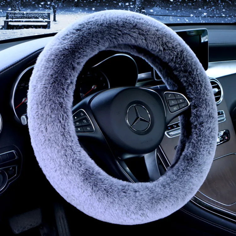 高端进口纯獭兔毛汽车方向盘套冬季毛绒防寒保暖皮毛一体通用把套