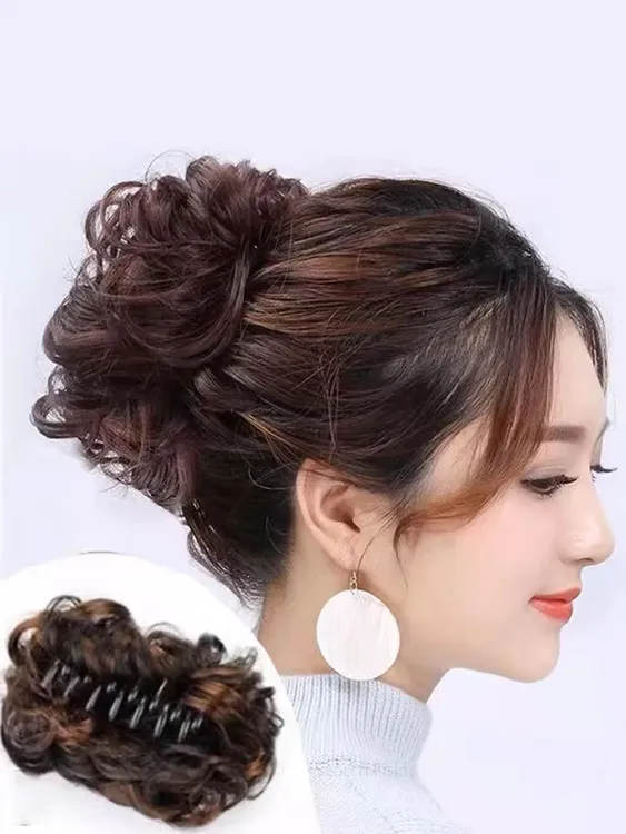 韩式百搭丸子头假发圈女气质慵懒风抓夹款花苞自然蓬松头饰发夹