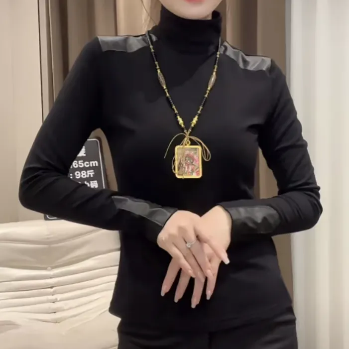 新款欧货时尚百搭气质高领显瘦上衣网红洋气长袖修身加绒