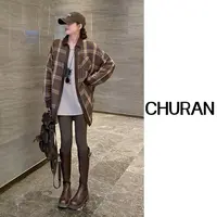 U.V.Y复古棋盘格设计感衬衣休闲显瘦翻领宽松小众时尚长袖衬衫