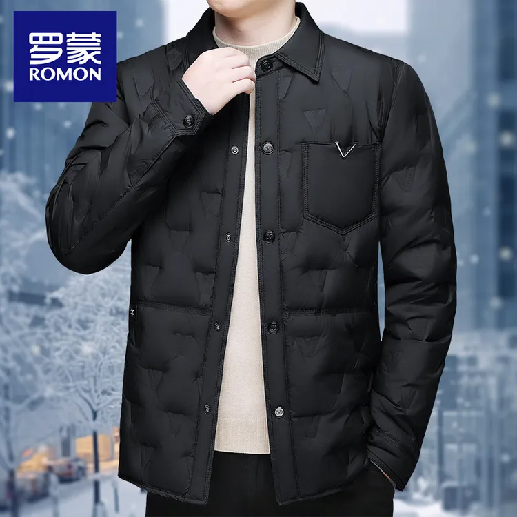 Romon/罗蒙秋冬季新款时尚轻奢轻薄衬衫领羽绒服保暖男士冬装外套