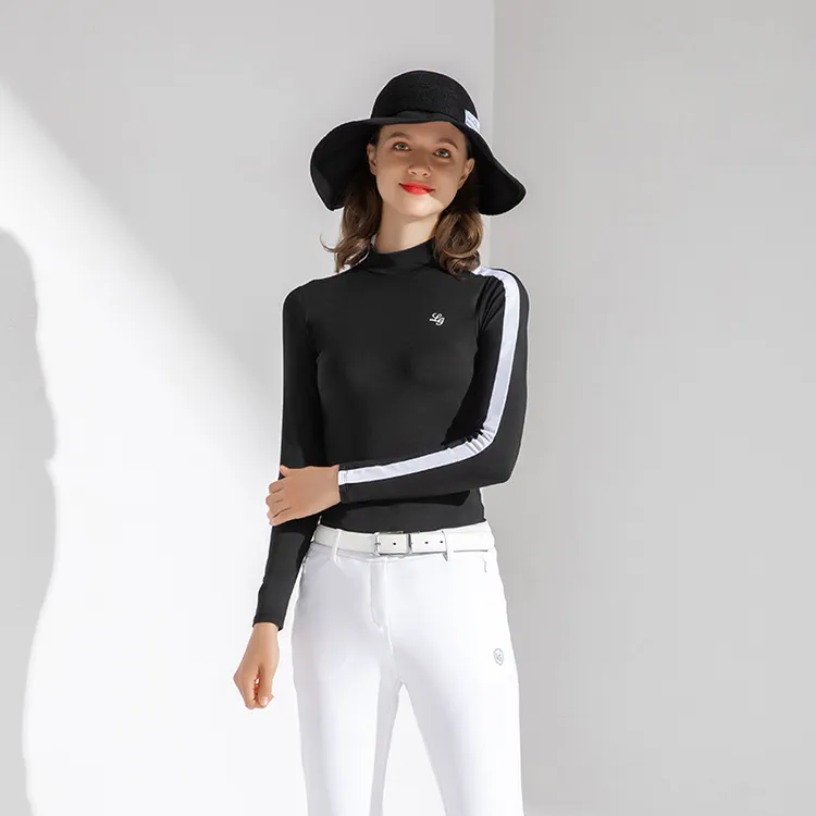 LoveGolf黑色女款高尔夫休闲运动上衣打底立领长恤高尔夫服装女款