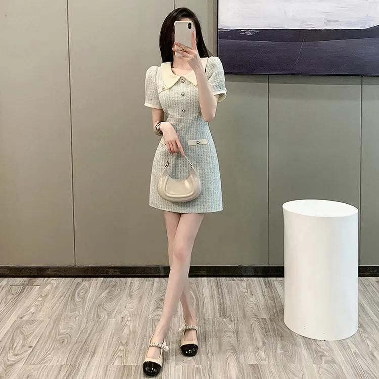 法式小香风短袖女装连衣裙夏季新款气质名媛高级感短裙子时尚薄款