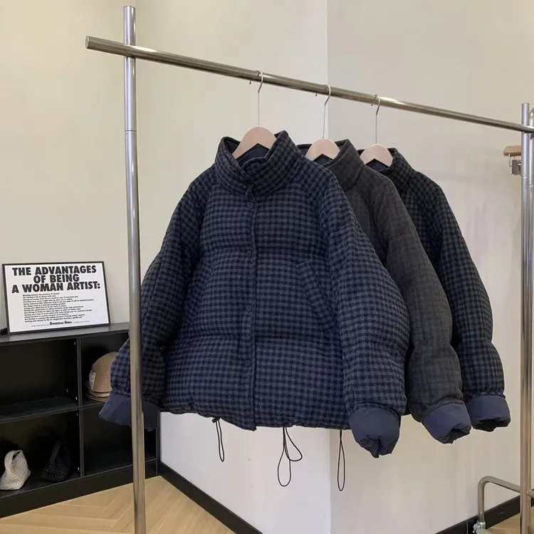 素心轻奢 2025新款日系休闲百搭格子毛呢棉衣宽松加厚棉外套12719