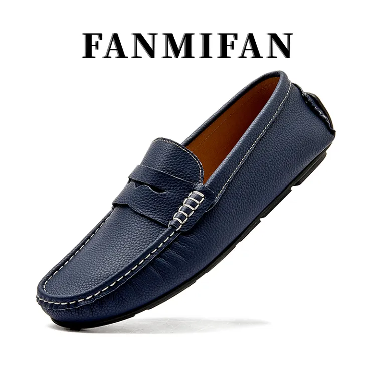 FANMIFAN高定新款 荔枝纹男士皮鞋 一脚蹬豆豆鞋 时尚真皮软底-H