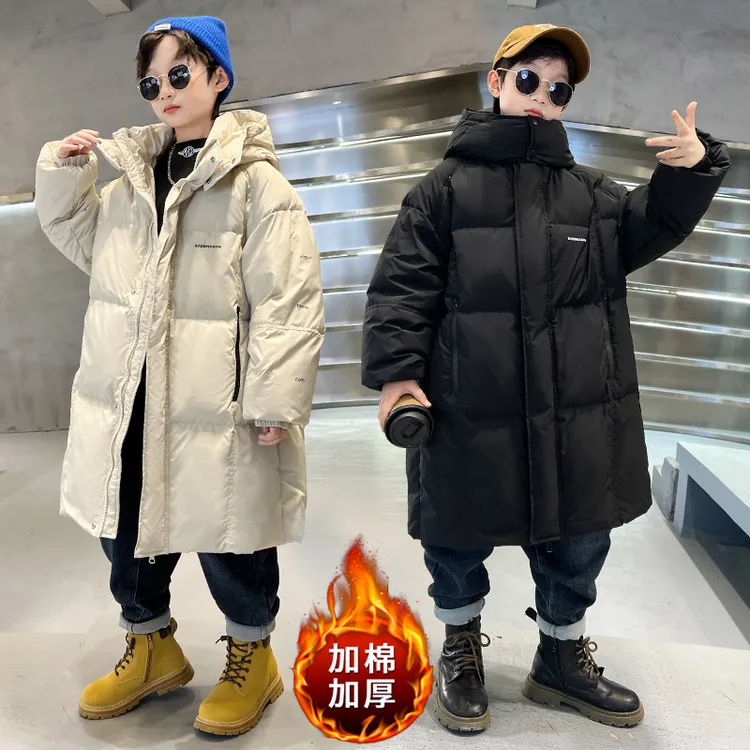 男童加厚大童棉服中长款保暖外套冬季中大童连帽棉衣儿童装棉袄