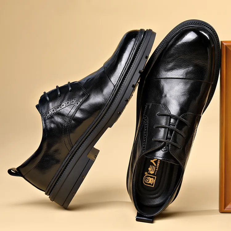 老人头正装舒适皮鞋男士爸爸鞋商务真皮系带经典品牌男鞋百搭秋季
