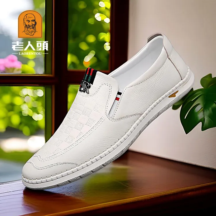 老人头男士真皮秋季软底爸爸鞋透气百搭男鞋时尚豆豆鞋牛皮休闲鞋