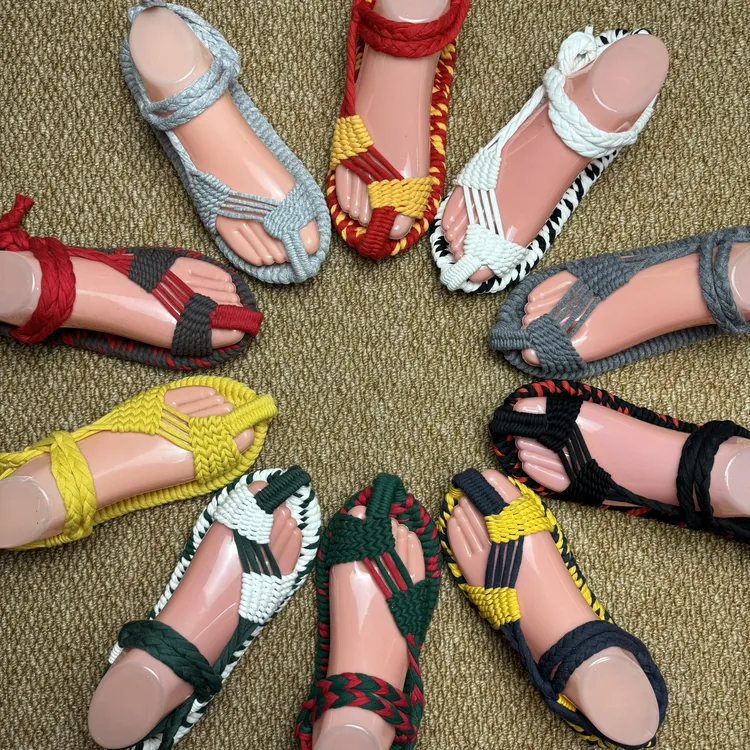 新款手编草鞋仿古草鞋男士防臭手工鞋老式纯手工民族风布凉鞋外穿