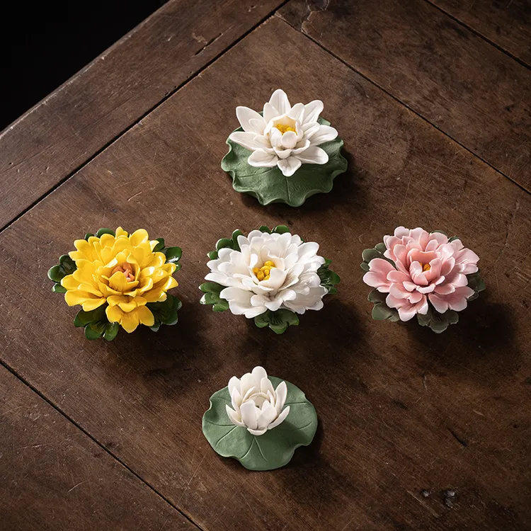 香炉陶瓷鹅梨家用室内香插莲花香座线香底座点香插摆件香薰炉茶道