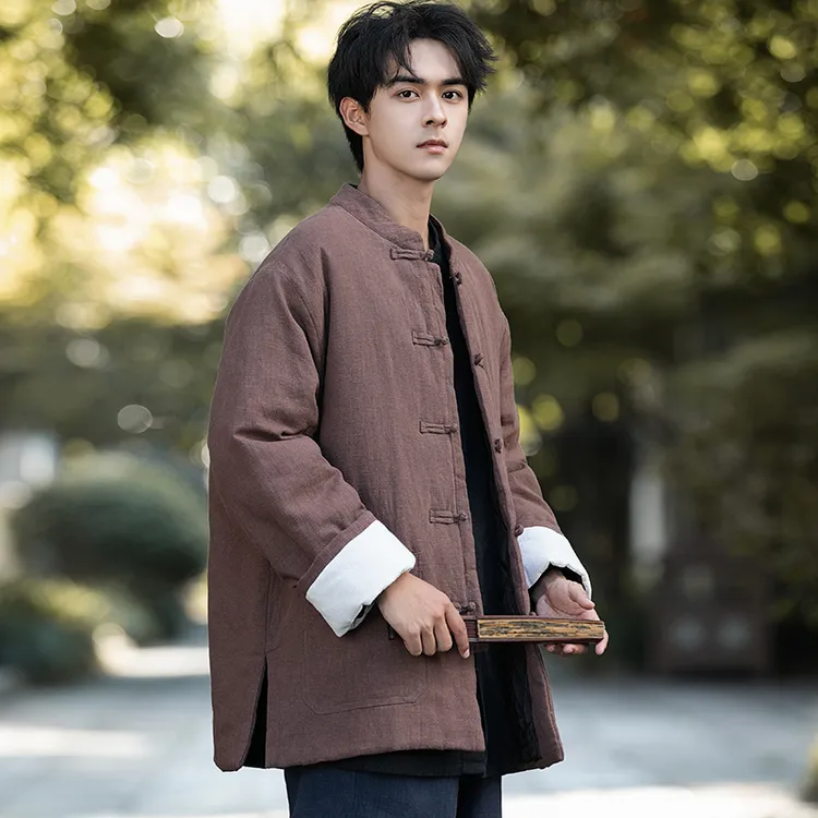 亚麻棉袄男中国风冬季加棉加厚棉衣新中式棉麻唐装大码棉服外套男