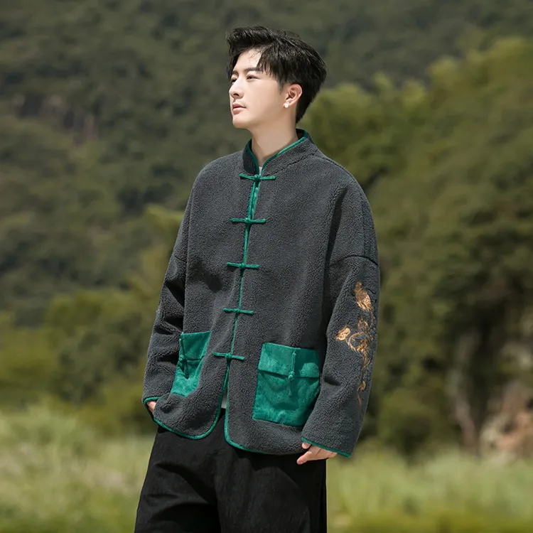 中国风唐装羊盖毛棉衣外套中式复古盘扣中山装棉服青年汉服夹克男