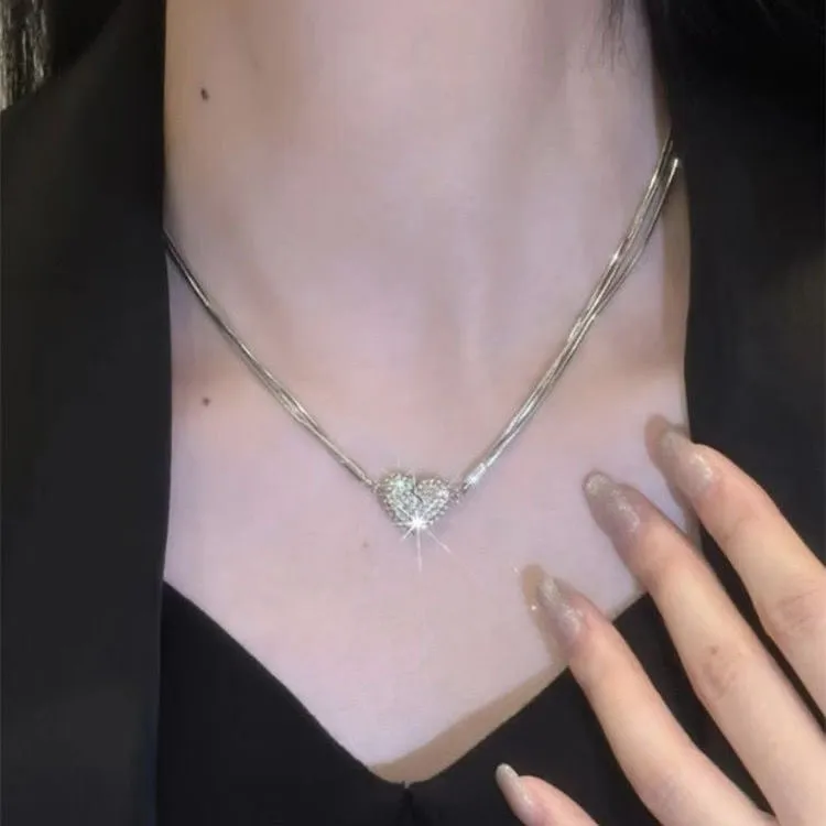 钛钢项链 【520礼物】高级心形磁吸爱心吊坠项链百搭气质锁骨链颈链