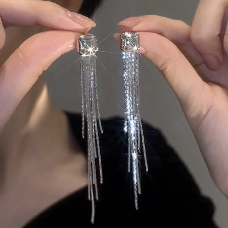铜合金耳饰 【流光】精致轻奢高级长款优雅百搭流苏手工耳钉女素款