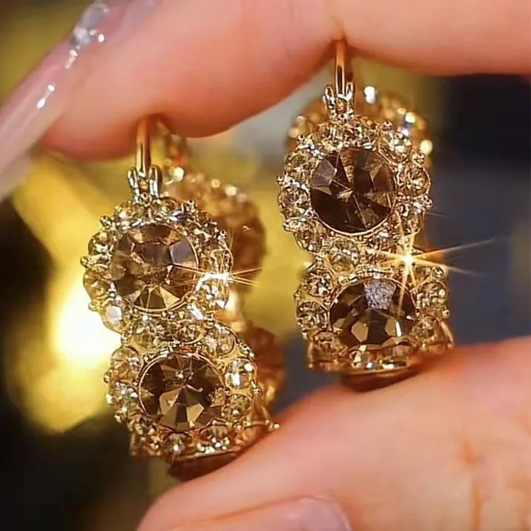 合金合成锆石耳饰 轻奢复古高级感美拉德圈圈耳环小众百搭耳饰女