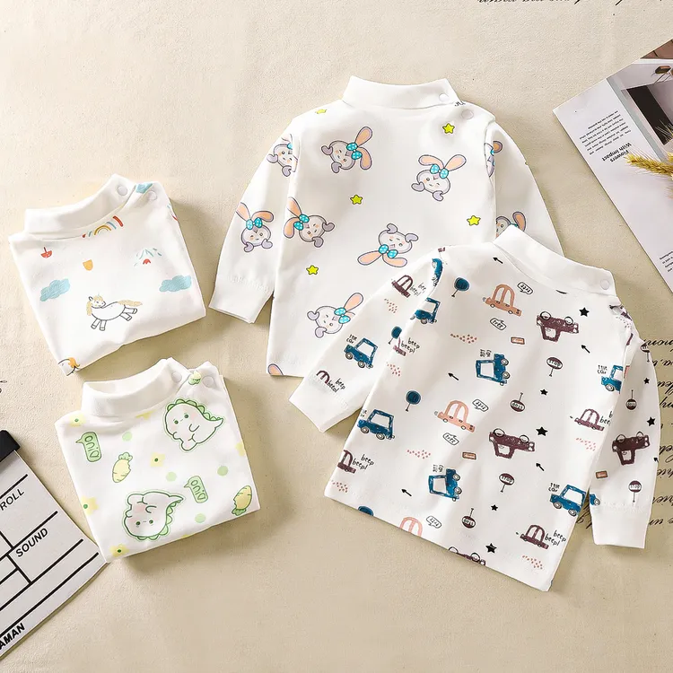 儿童纯棉秋衣新生儿秋冬款半高领内衣宝宝套头打底衫女孩家居上衣