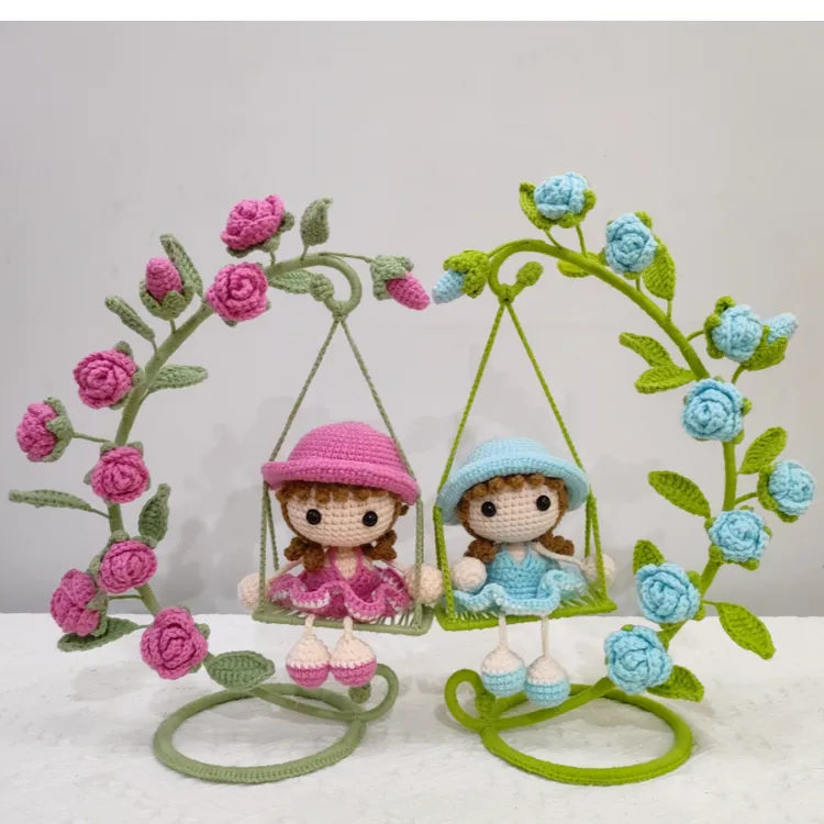 （材料包送教程）秋千吊脚娃娃手工diy毛线钩织材料包节日礼物