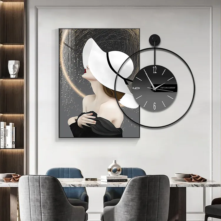 现代轻奢人物挂钟创意组合客厅装饰画家用大气简约餐厅挂墙时钟