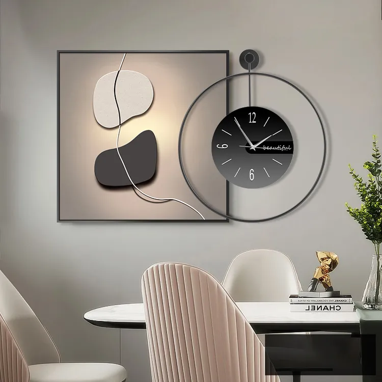 【客餐厅创意挂钟挂画合集】餐厅装饰画带时钟表组合画饭厅挂画