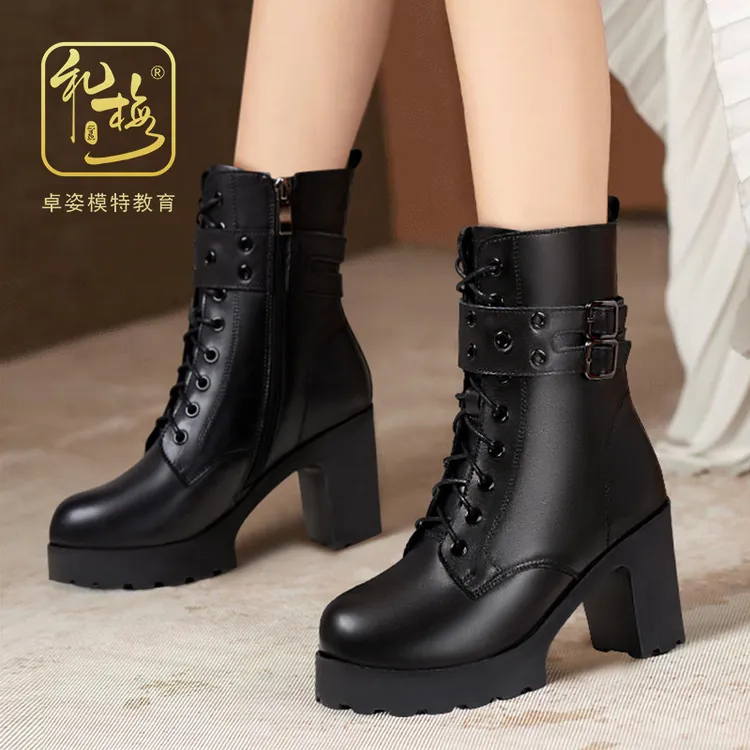 李老师（礼梅）专属设计模特高级舞台真皮马丁靴粗跟稳稳时尚百搭