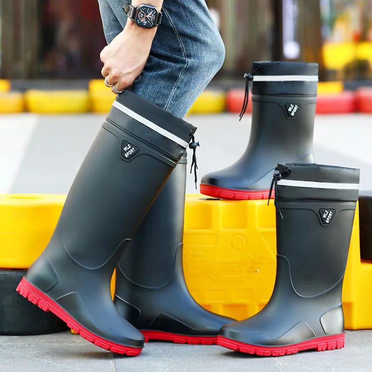 高筒雨靴男士耐磨束口中筒水靴防水鞋短筒雨鞋加厚防水鞋钓鱼胶鞋