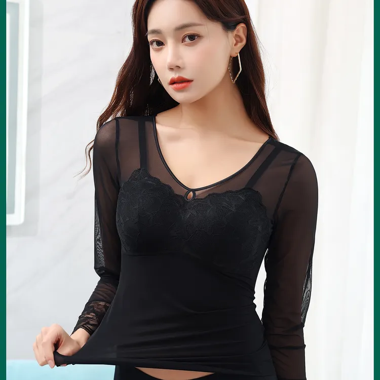 【大润】薄款蕾丝透气三合一桑蚕丝长袖背心63228