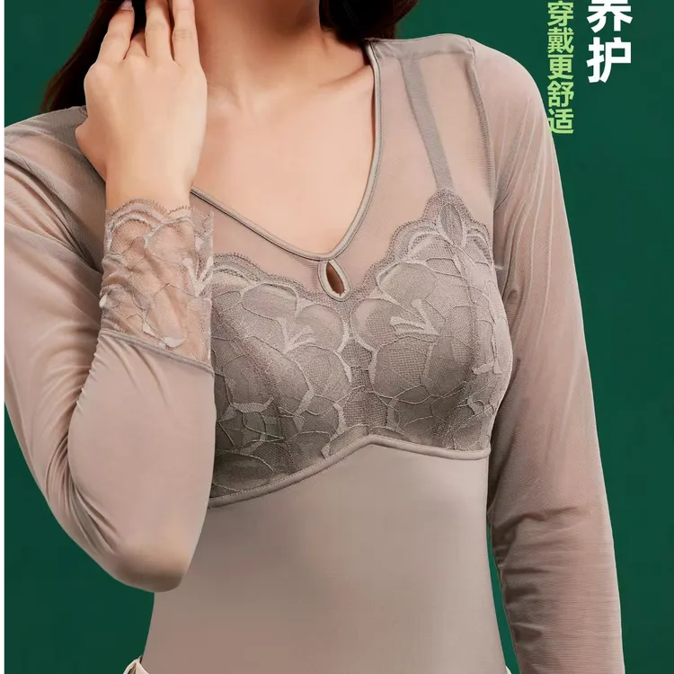 【思悦严选】秋冬新款桑蚕丝润肤衣蕾丝女神保暖长袖背心6308A