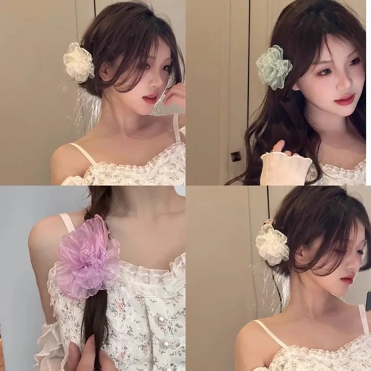 【山茶花发夹】初春夏季必备单品发夹欧根纱纯欲超仙森系甜美清新