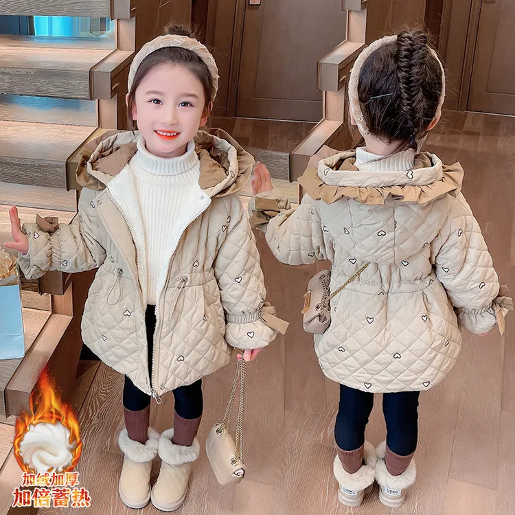 女童加绒冬季棉衣外套2025新款儿童洋气宝宝秋冬款收腰棉袄厚上衣
