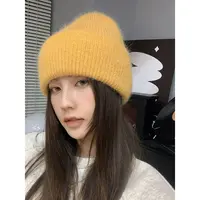 【黄色毛线帽】新款秋冬百搭大头围兔毛粗线针织帽子 244014