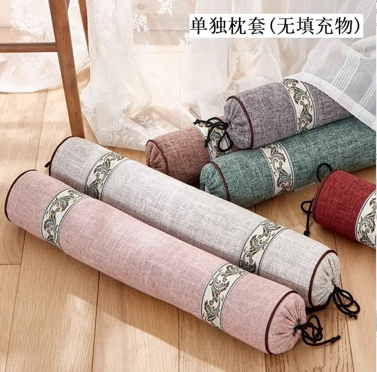 枕套非枕头大号亚麻布颈椎枕头荞麦糖果圆形枕套圆柱枕套耐用