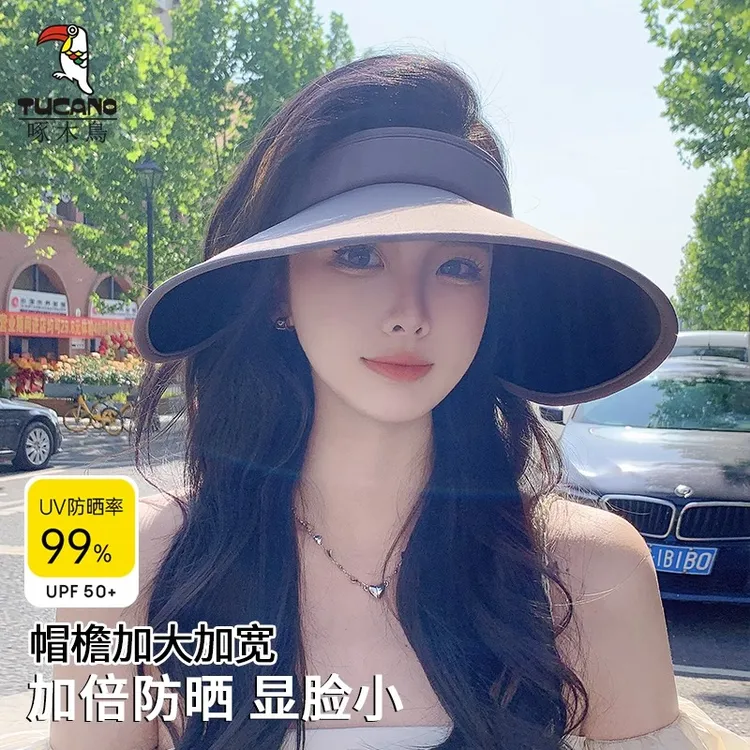 UPF50+防晒帽女夏季大帽檐遮脸帽子空顶太阳帽户外防紫外线遮阳帽