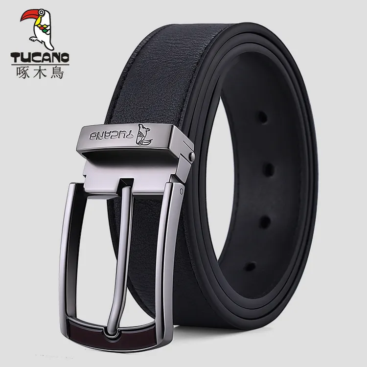 啄木鸟男士皮带2025新款真皮商务休闲针扣裤带年轻人牛皮腰带潮流