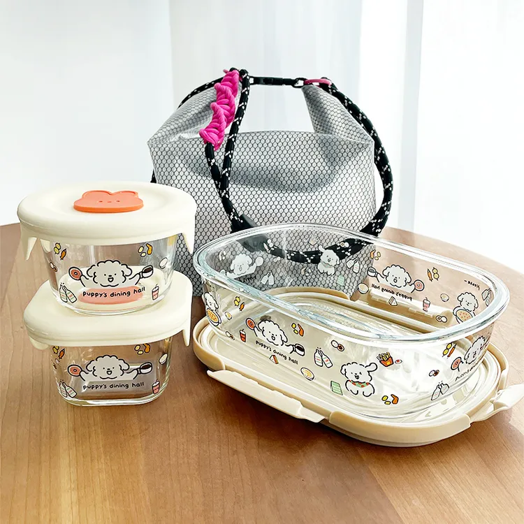 耐高温玻璃饭盒可微波炉加热餐盒上班族带饭便当盒密封分隔保鲜盒