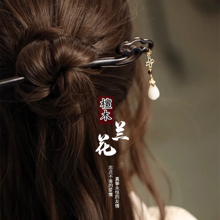 檀木复古风发簪盘发簪子网红日常简约古典簪子国风汉服百搭头饰女