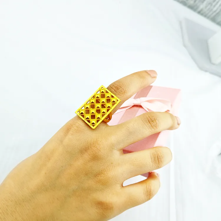 铜合金戒指 戒指时尚 百搭女士金枝金色指女生饰品精美可调节开口