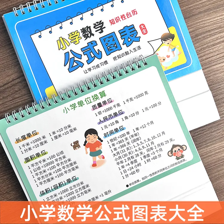 小学1一6年级数学公式台历单位换算公式九九乘法速记口算卡训练卡