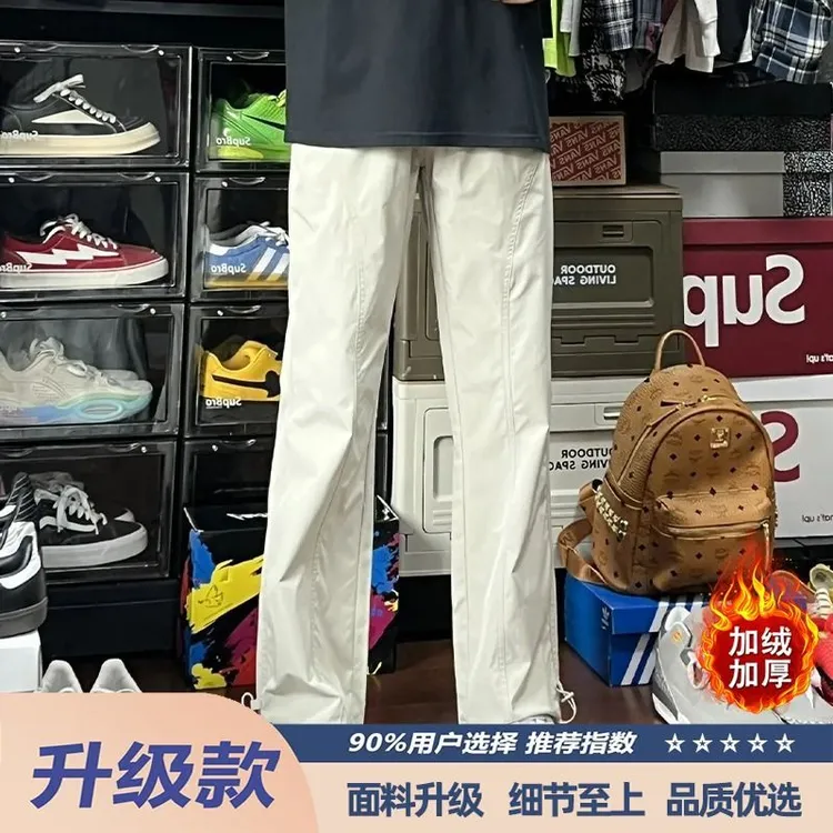 美式潮流加绒冲锋裤男女机能斜切防风防水直筒宽松休闲裤子