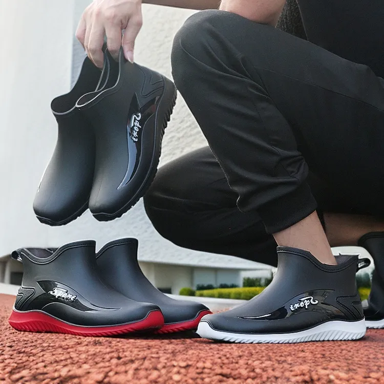 男士短筒厚底雨鞋胶鞋防滑厨房工地耐磨工作鞋平底保暖水靴钓鱼鞋