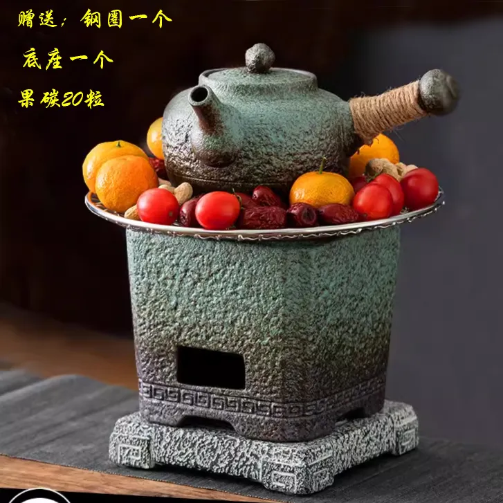 围炉煮茶器炭火复古中式冬季家用办公室内粗陶便携户外泡茶壶碳炉