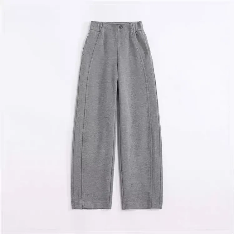灰色弯刀裤女2023新款秋冬高腰垂感直筒阔腿休闲长裤茧形纯色