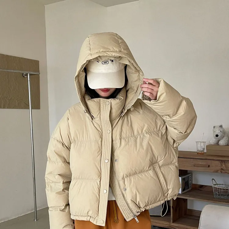 2024冬季韩版新款高品质连帽加厚洋气小个子短款外套面包服