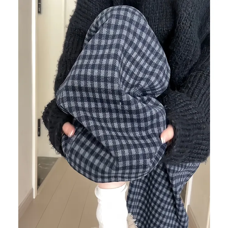 黑灰色格子裤女秋冬2025新款高腰直筒休闲显瘦复古慵懒毛呢阔腿裤