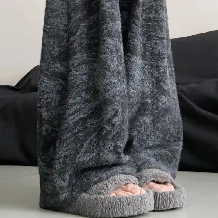 国风水貂绒阔腿裤女秋冬季2025新款高腰垂感新中式慵懒扎染山本裤