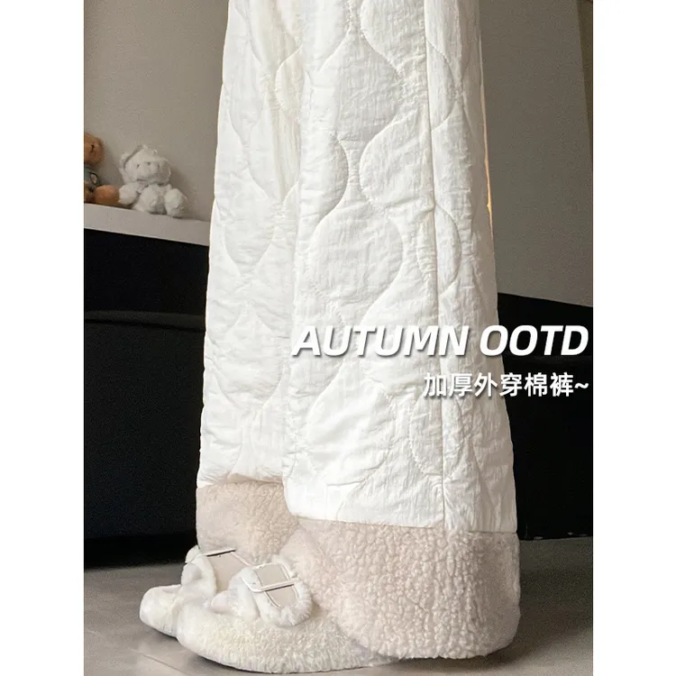 加绒加厚东北棉裤外穿女冬季高腰羊羔绒阔腿裤摇粒绒保暖滑雪长裤