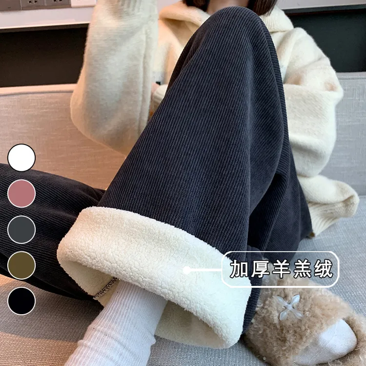 黑色羊羔绒阔腿裤2025新款加绒显瘦高腰垂感百搭休闲雪尼尔拖地裤