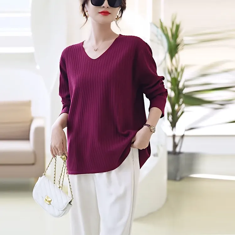 秋款上新大码宽松V领长袖针织衫显瘦遮肉百搭时尚休闲短款上衣